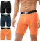 OEIOEI Bamboo Boxers Mens Moisture Wicking Underwear Anti Chafe Long Leg Sports Trunks Pack of 3 (XL, Dark Blue/Orange/Black)