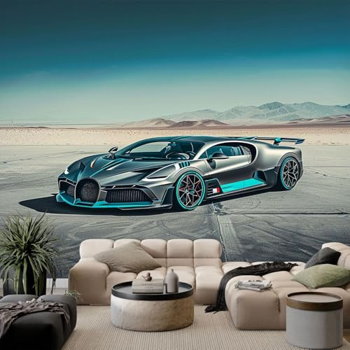 Fototapete 250x175cm XXL Schwarz Vlies Wandtapete Poster Deko Korridor TV-Hintergrundwand Science-Fiction-Sportwagen 3D Effekt Tapete für Wohnzimmer Schlafzimmer Wanddeko