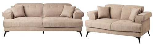 Beliani Sofa Set Stoff helles Braun 5-Sitzer gepolstert verstellbare Kopfstützen Skive
