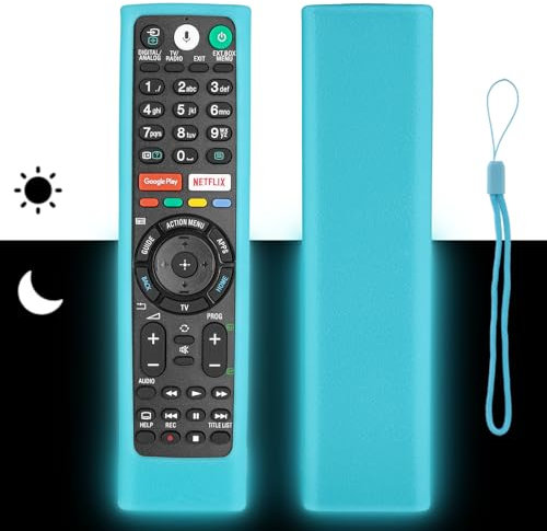 Silicone Remote Control Case Compatible with Sony RMT-TX100D RMT-TX102D RMT-TX300E RMF-TX310E TV Remote Control Shockproof Protective Cover with Lanyard (Fluorescent Blue)