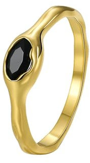Beydodo Trauring Damen Einzeln Gold 585, Hochzeit Ringe Solitär mit Onyx Eheringe Verlobungsringe Nickelfrei Gr.53 (16.9)
