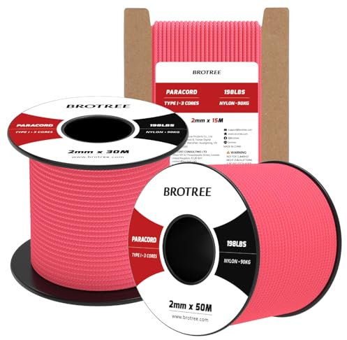 Paracord 2mm 15M 100% Nylon Seil mit 3 Kern Schnur für Outdoor, Armband, Hundeleine - Bruchlast 90kg (Neonpink)