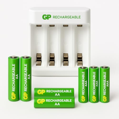Kit Chargeur USB Piles Rechargeables GP AA + AAA | 4 Piles incluses | Compatible NiMH | Recharge 6h | Auto-Stop (lot 4 Piles AA Rechargeables)