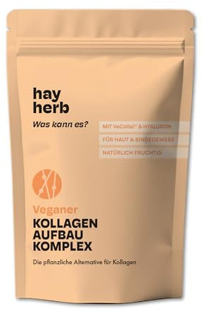 Kollagen Aufbau Komplex | 100% vegan - Pflanzliche Alternative zu herkömmlichem Kollagen Pulver | Monatspackung mit VeCollal® | Identische Bausteine wie bei menschlichem Kollagen Typ 1 | Hay Herb