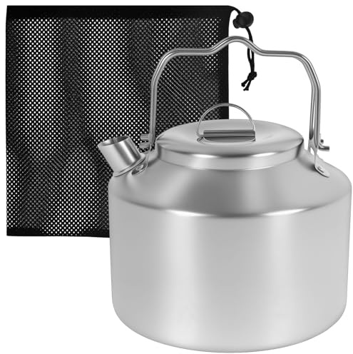 Deuson Camping Wasserkocher,1.3L,Camping Kessel Edelstahl mit Doppelgriff,Tragbarer Wasserkessel,Teekocher,Wasserkocher,Teekanne für Camp und Outdoor(silbrig)