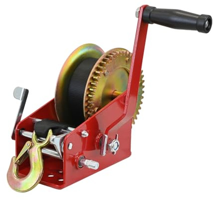 TRUTZHOLM Gurtwinde Zugkraft 1600 kg 3500 lbs Polyestergurt Gurtlänge 10 m Gurtbreite 5 cm Lasthaken mit Sicherheitsbügel Rücklaufsperre 23 cm Handkurbel ergonomisch Bootswinde Handwinde