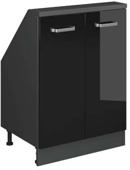 Vicco Mobile cucina sottotetto R-Line, Nero lucido/antracite, 60 cm con 2 porte