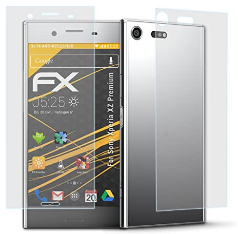atFoliX Panzerfolie kompatibel mit Sony Xperia XZ Premium Schutzfolie, entspiegelnde und stoßdämpfende FX Folie (3er Set)