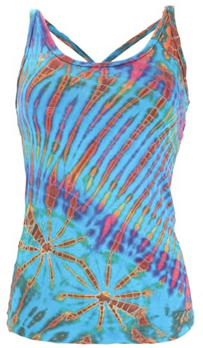 Batik Hippie Top, Tank Top, Damen, farbenfrohes Design, elastisch, grün | 95% Viskose, 5% Elastan, Slim Passform, Unikat, Handwäsche empfohlen