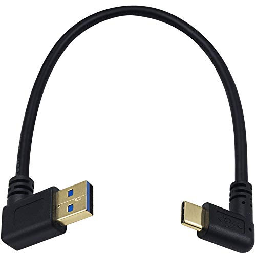 Maxhood Short USB Type C Charging Cable, 90 Degree Right Angle USB C to USB 3.0 A Male to Male Charger Cable -25CM/10 Inch (Right Angle USB C)