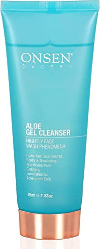 Onsen Japanese Natural Face Wash - Premium Hydrating Aloe Vera Face Wash - Daily Night Travel Facial Cleanser for Makeup Removal and Dry Skin with Added Hyaluronic Acid & Vitamins - 2.53 fl oz/75 ml
