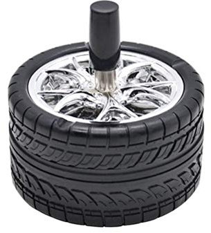 YURASIKU Autoreifen-Aschenbecher, Kreativer Aschenbecher zum Herunterdrücken, Gummi-Metall-Autoascher mit Deckel für die Heimdekoration silber