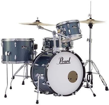 Pearl Roadshow Drum Set 4-teiliges Komplettset mit Becken und Ständern, Aqua Blue Glitter (RS584C/C703)