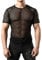 JOGAL Herren Muskel Transparent Kurzarm Shirts Netz Hemd Small Schwarz