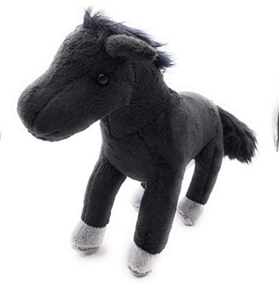 Onwomania Plüschtier Kuscheltier Stoff Tier Pferd schwarz stehend 25 cm