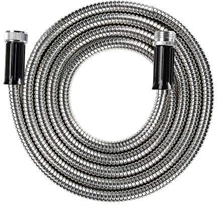 BEAULIFE Kurzer Metall-Gartenschlauch aus Edelstahl, 3 m, für Wohnmobil, Wasserschlauch, Luftentfeuchter, 1.9 cm (3/4 Zoll) Schlauch-Lätzchen, Wasserhahn-Aufroller für den Außenbereich
