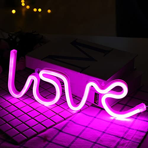 Coopark Love Neon Light, Pink Neon Sign LED Romantic Valentine's Gift for Girls Women, Light up Home Wall Bedroom Party Wedding Bar Decoration USB
