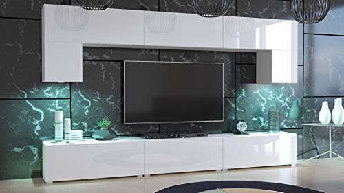FURNITECH Wohnwand Wohnzimmer | Hängend Wohnwand Modern | Wohnzimmer Schrankwand mit Regale und TV Schrank | Wohnzimmer Möbel ohne LED (Kate AN70-19W-HG2 1A | 242cm)