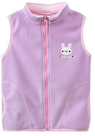 Gilet in Pile per Bambine Ragazze con Colletto Rialzato e Cerniera Giacca per Bambine Senza Maniche Motivo Coniglio del Fumetto Viola Chiaro Taglia del Produttore 130
