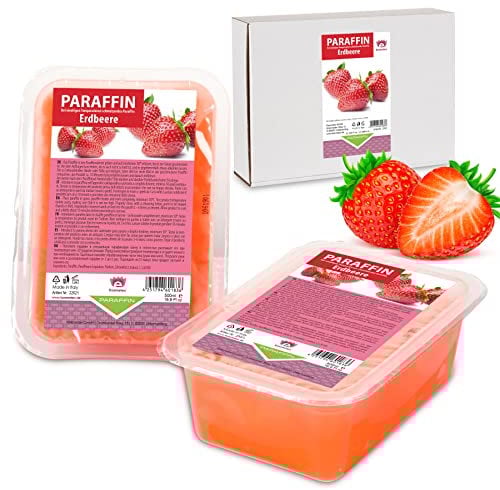 Kosmetex Paraffinbad Strawberry Erdbeere – Paraffin-Wärmebad für Hände + Füße – Paraffinwachs – Paraffin-Block für Wachserwärmer – Wachsbad (2x 500ml)