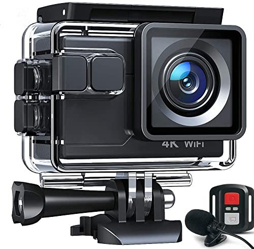 Action Cam AC700 4K 20MP WiFi Unterwasserkamera Ultra HD Wasserdicht 40M Sportkamera 2.0'LCD 170° Weitwinkel 2.4G Fernbedienung 2 1050mAh Akkus und viel Zubehör