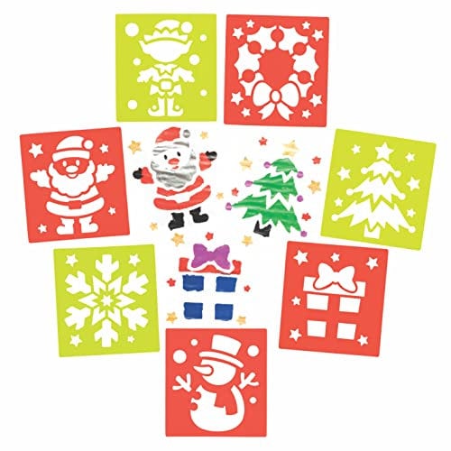 Baker Ross FC256 Weihnachtsschablonen - 8 Stück, Waschbare Kunststoffschablonen zum Malen und Basteln mit Kindern, Weihnachtsbastelzubehör für Kinder