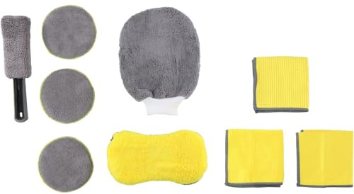 Dunlop Auto Waschset 9-teilig - Auto Pflegesets - Inklusive Handtücher, Handschuh, Kreisschwamm, Felgenbürste und Schwamm - Mikrofaser und Kunststoff - Gelb/Grau
