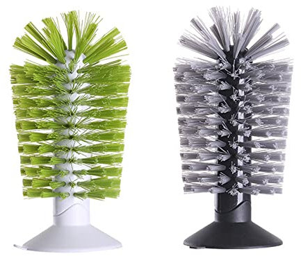 AUPSU 2Pcs Water Bottle Cleaning Brush, Standing Glass Washer with Suction Cup Bottle Cleaner for Beer Mugs