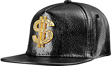 COSAVOROCK Hip Hop Kappe Schwarz Hut Rapper Kostüm PU Leder Snapback Baseball Cap