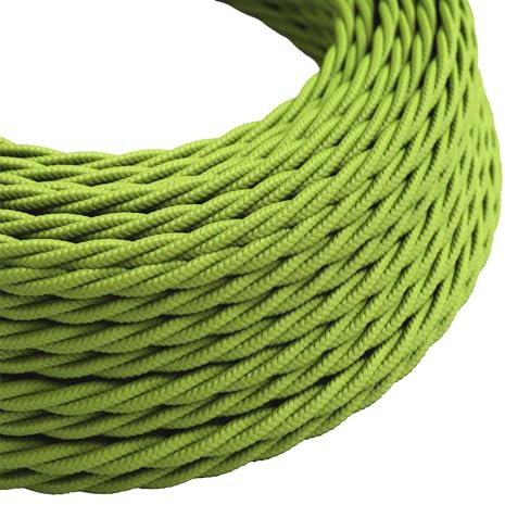 LEDSone Light Green 5 Meter Vintage 2 Core Twisted Electric Cable Fabric Covered Wire Italian Braided 0.75 mm Electrical Cable Flexible Wire for Lighting Other Appliances
