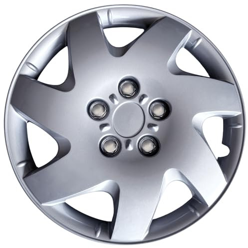 AUTOZOCO Tapacubos universales, Juego de 4 Tapacubos, Aptos para Coche, Furgoneta, ABS Resistente a Fuertes Impactos, con Anillo sujeción Ajustable, Diseño Chicago, 15 Pulgadas