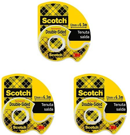 Scotch 3M Nastro Biadesivo con Dispenser in Chiocciola, 12 mm x 6.3 m, Pacco da 3