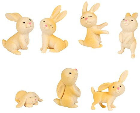 7 Pieces Mini Rabbit Figurines, Easter Bunny Figurines, Fairy Garden Miniature Moss Landscape, Figurine Ornaments for Cake Toppers, Miniature Rabbit Toys, Easter Birthday Gift (Yellow)
