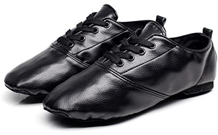 Zapatos de Ballet de Jazz con Cordones, Zapatillas Danza PU Cuero Comodos Adultos Zapatillas Baile Moderno Salon Jazz Gimnasia para Mujer Negro 41