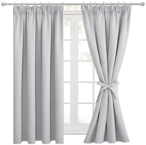 Hiasan Silver Grey Curtains & Drapes Blackout Curtains for Bedroom Living Room Curtain Thermal Curtains 46 x 54 Inch 2 Panels with Tiebacks