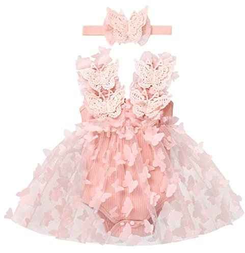 FYMNSI Robe de Bébé Sans Manches - Princesse en Tulle Avec Bandeau - Pour Fête, 0-24 Mois, Rose Clair, 0-6 Mois