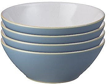 Denby - Impression Blue Cereal Bowls Set of 4 - Dishwasher Microwave Safe Crockery - Ceramic Stoneware Tableware Soup Bowls