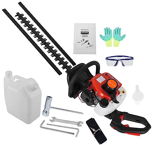 Washranp 24-Inch Cordless Hedge Trimmer with Dual Action Blade, 26cc Gas Bush Cutter Red