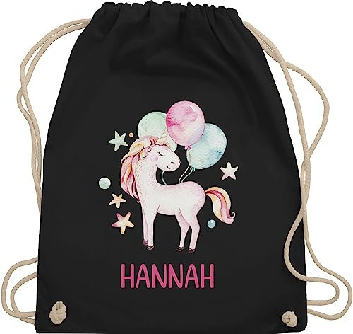 Turnbeutel Rucksack - Einhorn Unicorn Einhörner - Unisize - Schwarz - turntasche mädchen name einhornrucksack unicorns stoffbeutel tasche kindergarten beutel schulkind einhörnern baumwolle kita