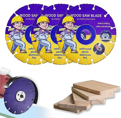 Kizaten 3Pcs Disco da Taglio per Legno,125 mm Disco da Taglio Multiruota in Carburo,Lame da Taglio per Legno per Smerigliatrice Angolare Per Tavole,Compensato,Gomma,Chiodi in Acciaio