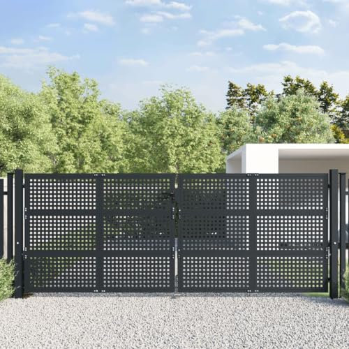 Homgoday Gartentor Metalltor Gartentür Zauntür Gartenpforte Zauntor Einfahrtstor Hoftor Einzeltor | Doppeltor Tor Garten Zaun Pforte Anthrazit 400x175 cm Stahl