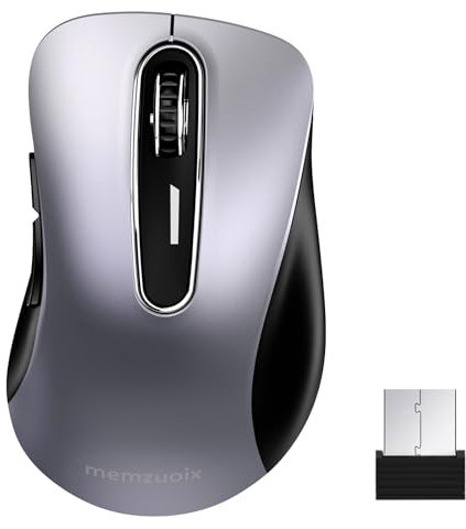 memzuoix Souris sans Fil 2.4GHz, Souris Optique Portable 1400 DPI avec Mini Récepteur USB, 5 Boutons et Fonctionnement sur Piles pour Ordinateur Portable, de Bureau, MacBook - Gray