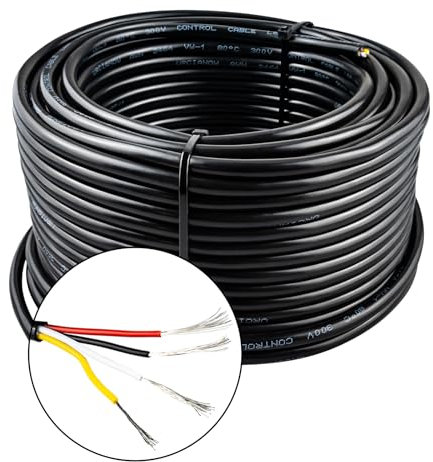 URCIANOW Cable de 4 Hilos 4x0,3 mm² 22 AWG 30,5 Metros Cable 4 Hilos de PVC Trenzado de Cobre Estañado Apto para Iluminación de Baja Tensión