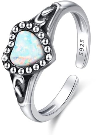Türkis Herz Ring 925 Sterling silber Türkiser Keltische Verstellbar Ring Schmuck Geburtstag Geschenk für Frauen Mädchen (Opal)
