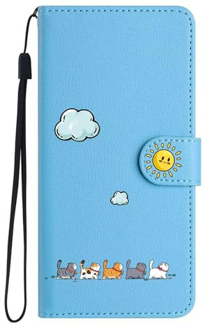 FALUWONRU for Samsung Galaxy M30s handyhülle,Katzen Tasche,Blau | Galaxy M30s klapphülle mit Kartenfach Stand,stoßfestes Leder Schutzhülle,ideal für Alltag,klappbar für Damen.