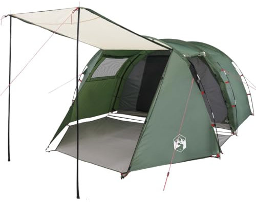 vidaXL Tunnelzelt, Campingzelt für 4 Personen Wasserdicht, Outdoor Zelt mit Abnehmbarem Überzelt Insektenschutz, Familienzelt Leicht Tragbar, Grün