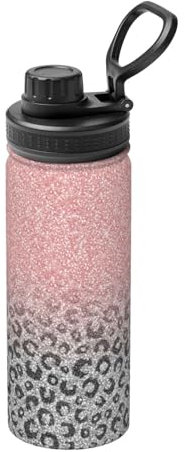 YsoLda Insulated Kettle,18oz Insulated Kettle Stainless Steel Water Bottles Insulated Cup,Rose Gold Silver Glitter Leopard Print
