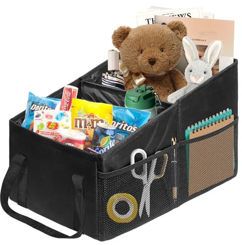 BOHEMIABY Auto Organizer Kinder, Rückbank Organizer Falt mit Becherhaltern, Auto Organizer Rückbank, Beifahrersitz Kofferraum Organizer Klein für Einfaches Verstauen Spielzeug, Bücher, Snacks etc