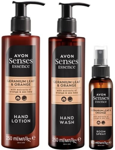 Senses Essence Geranium Leaf & Orange Bathroom Trio of Hand Lotion, Hand Wash and Room Spray
