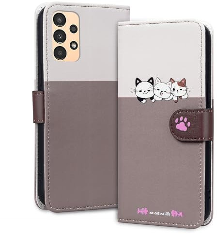 Niedlich und nette Flip Geldbörse Handyhülle für Samsung A13 4G/5G /A04S /A04 4G /M13 5G mit Cartoon Katze&Hund Muster, Premium Magnetic PU+TPU Leder für hohen Schutz Handyabdeckung (Hellgrau)